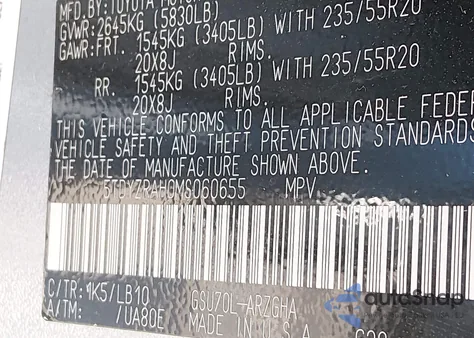 2021 Toyota Highlander Limited z USA, uszkodzony, nr VIN 5TDYZRAH0MS060655